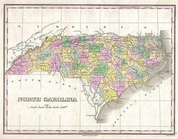 1827, Finley Map of North Carolina, Anthony Finley mapmaker of the United States