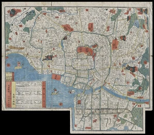 1850, Edo Period Woodcut Map of Edo or Tokyo, Japan, topography, cartography, geography