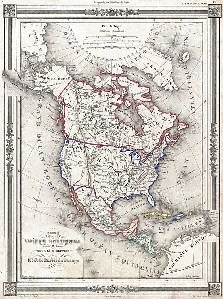 1852, Bocage Map of North America, topography, cartography, geography, land, illustration