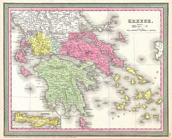 1853, Mitchell Map of Greece, topography, cartography, geography, land, illustration