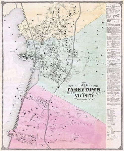 1868, Beers Map of Tarrytown, Sleepy Hollow, New York, topography, cartography, geography