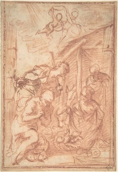 Adoration Shepherds 1699-1783 Red chalk off-white paper