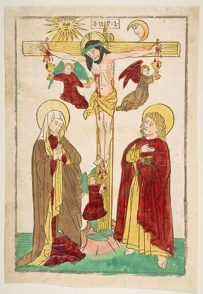Christ Cross 15th century Woodcut hand-colored