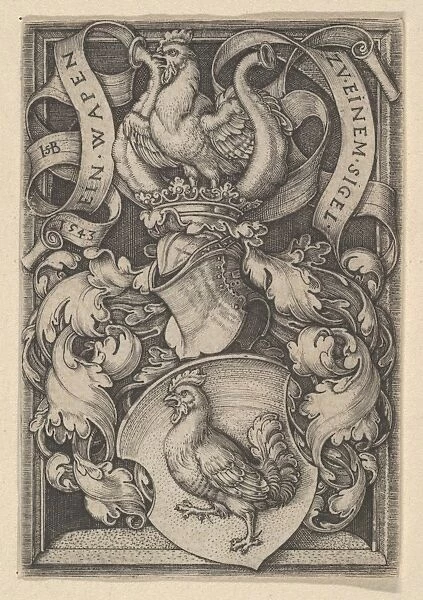 Coat Arms Cock 1543 Engraving Sheet 2 3  /  4 x 1 7  /  8