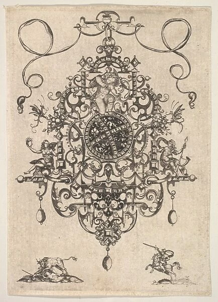 Design Pendant Cupid 1609 Engraving blackwork