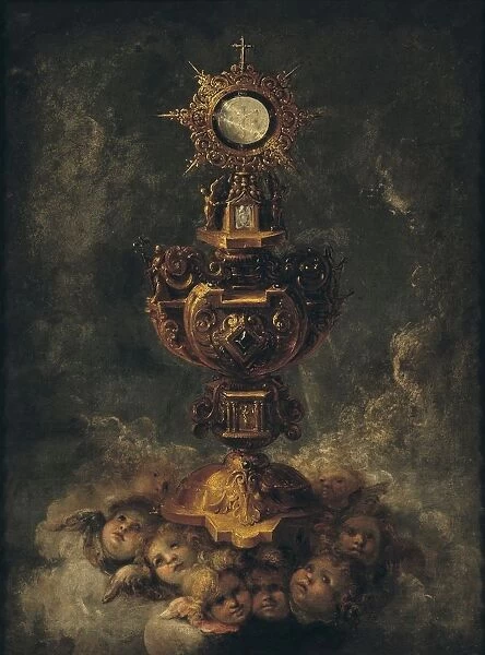Eucharist Holy Sacrament painting 1660 Oil canvas mounted