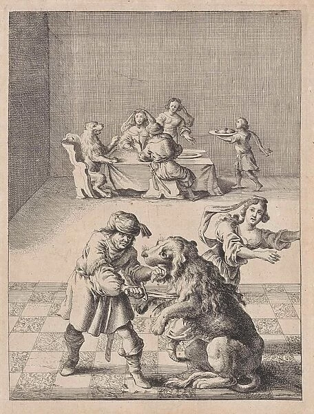 Fable of the lion, the ranger and his daughter, Dirk Stoop, John Ogilby, 1665