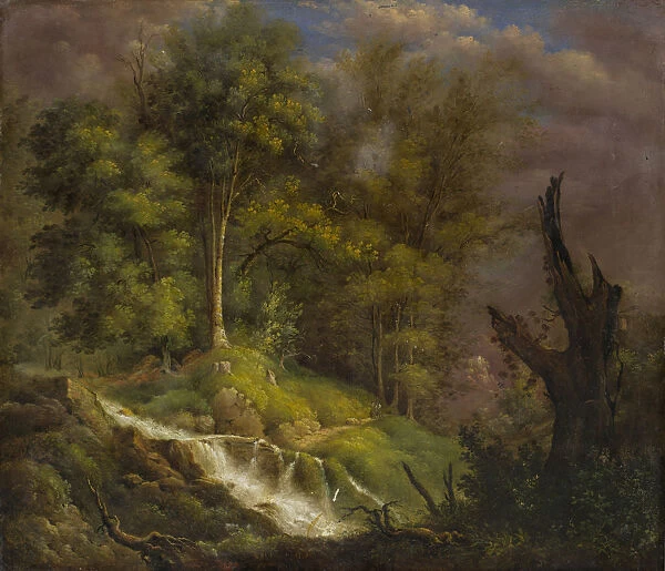 Forest landscape waterfall 1825 oil zinc sheet