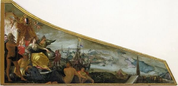 Harpsichord Lid showing an Allegory of Amsterdam as the Center of World Trade, Pieter