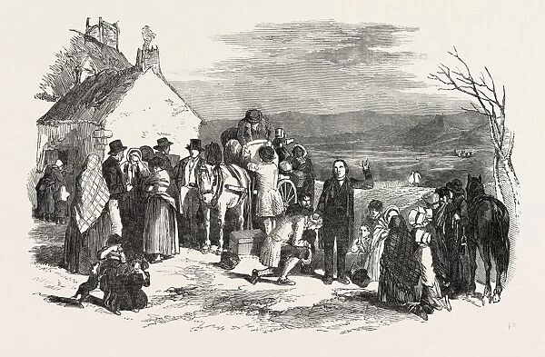 Irish Emigrants Leaving Home, the Priests Blessing, Ireland, 1851 Engraving