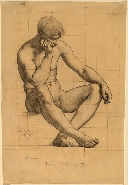 Kenyon Cox, Seated Male Nude: Study for Science - Iowa State Capitol