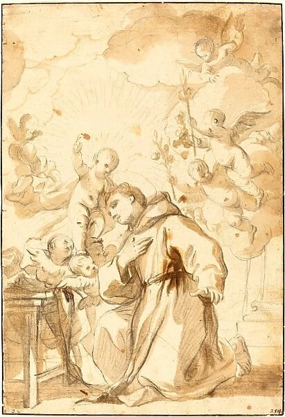 Luca Giordano, Italian (1634-1705), Saint Anthony of Padua, black chalk, with brown