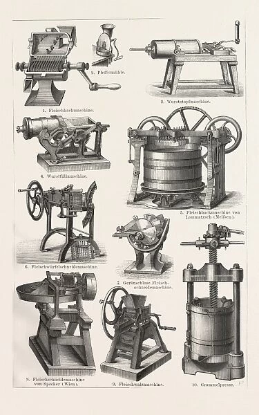 Machines to prepare meat, around 1890, 19th century, liszt gourmet archive, machine