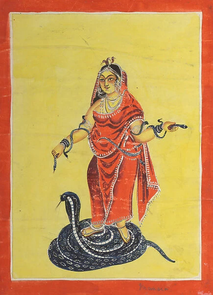 Manasa Snake Goddess 1800s India Calcutta Kalighat painting