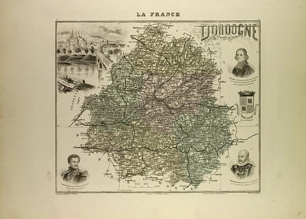Map of Dordogne, 1896, France