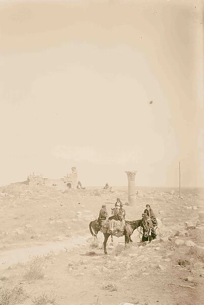 Men horseback ruins Amman Jordan 1898