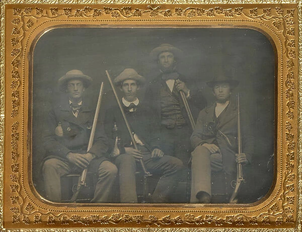 Portrait four men rifles American 1850s Daguerreotype