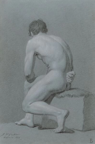 Sitting male nude half left back Willem Grebner