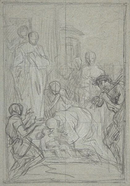 St Benedict Resuscitating Infant ca 1745 Black chalk