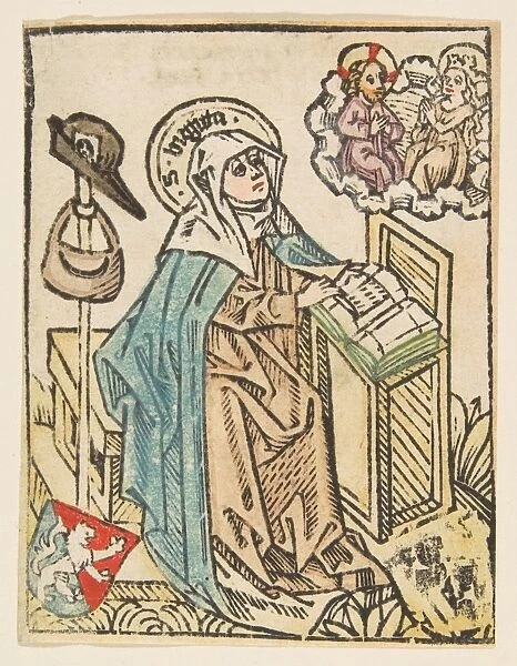 St Bridget Schr 1307a 15th century Woodcut hand-colored