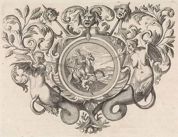 St George on horseback piercing a devil, print maker: Caspar Luyken, Jacob Lindenberg