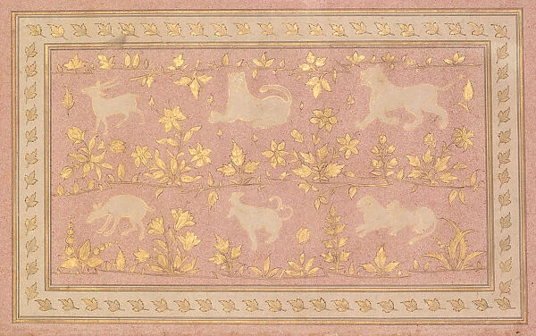 Stenciled Scenes Lion Gazelle 1710 India Mughal
