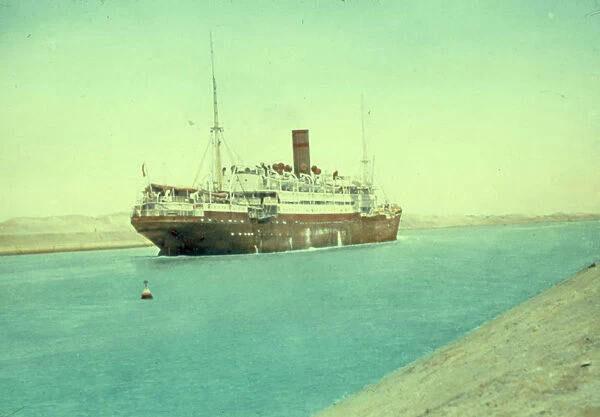 Suez Canal Ship passing canal 1950 Egypt