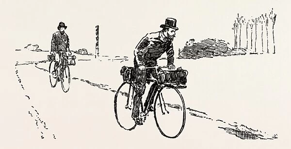 SUSPICIOUS CHARACTERS ON THE FRANCO-GERMAN FRONTIER, bicycle, bicycles, 1888 engraving