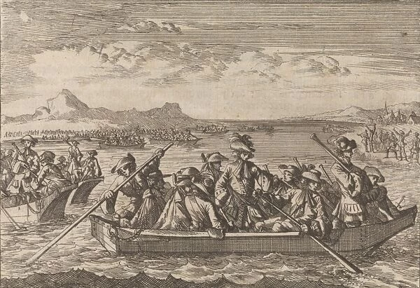 Waldensians chased from Savoy crossing the Lake Geneva in boats back to their country