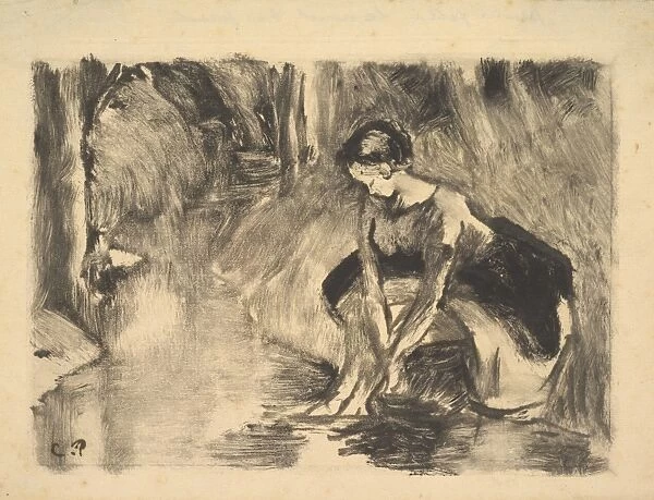 Young Woman Washing Feet Edge Stream ca 1894-95