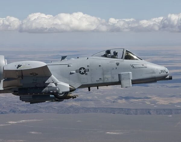 An A-10C Thunderbolt flies over the Saylor Creek bombing range, Idaho