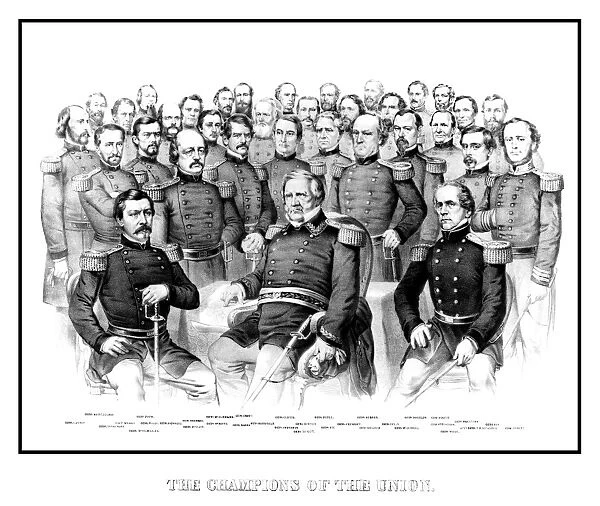 American Civil War print featuring a group portrait of early war Union Generals