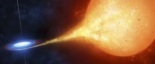 A compact object, or a black hole, is seen ripping off gas from its sun-like companion