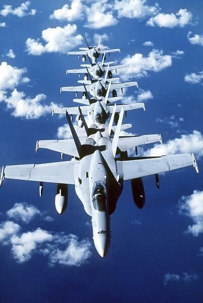 F  /  A-18C Hornet aircraft fly in formation during Operation Desert Shield