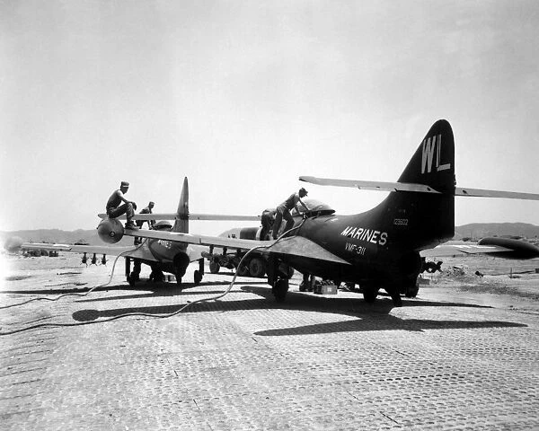 F9F Panther jets being refueled