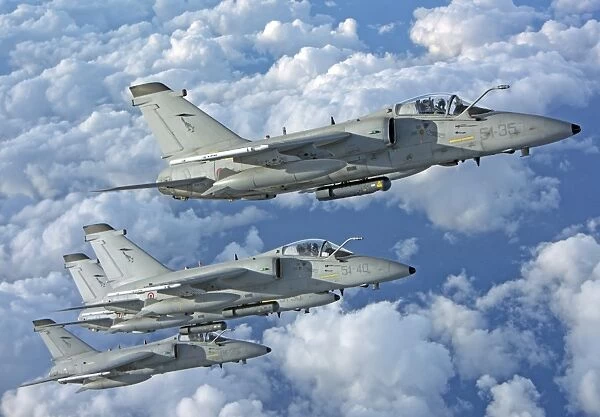 Formation of Italian Air Force AMX-ACOL aircraft over Italy