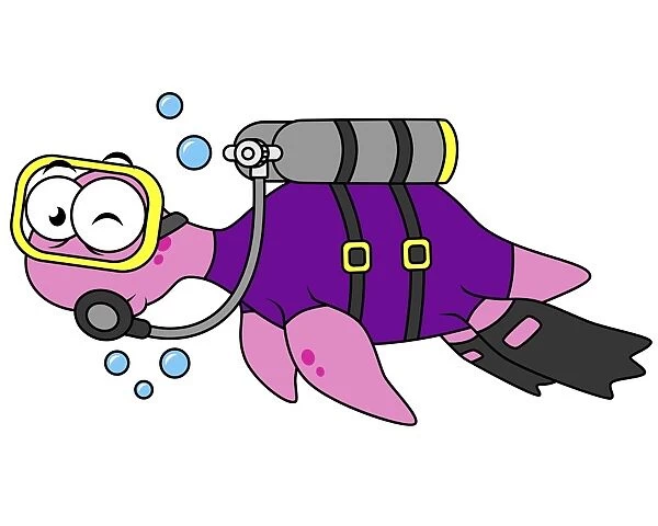 Illustration of a Loch Ness Monster scuba diver