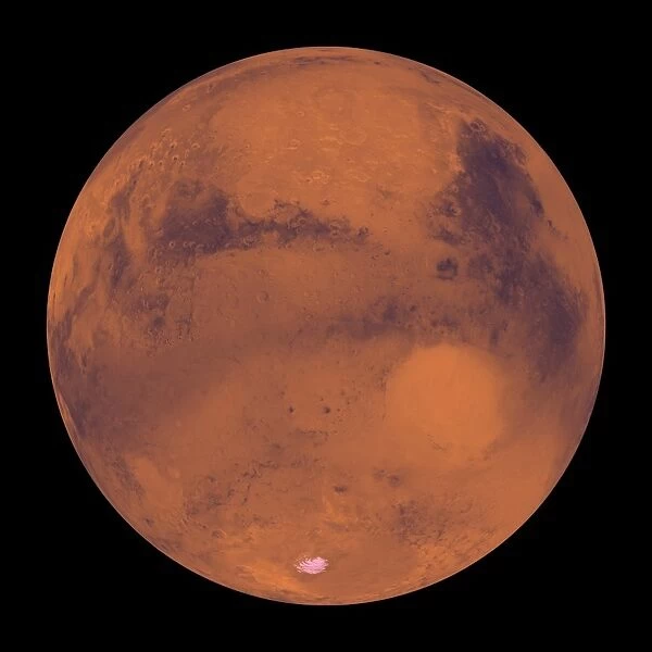 Mars. June 8, 1998 - Center of the orthographic projection is at latitude 30 degrees S