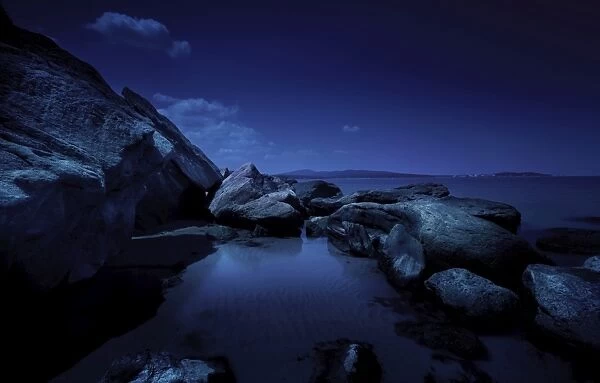 Large rocks in a sea at night, Burgas region, Bulgaria