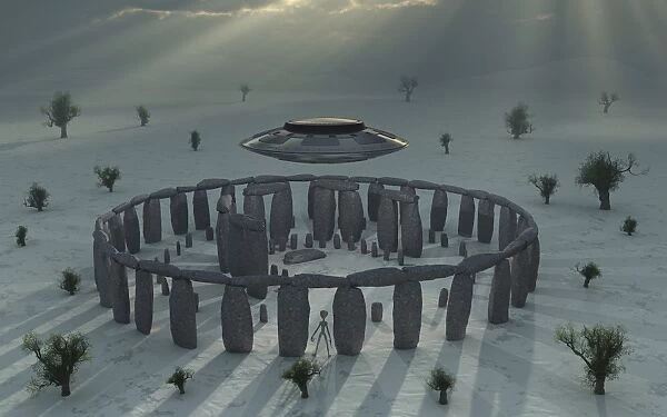 A UFO & its alien crew visiting Stonehenge