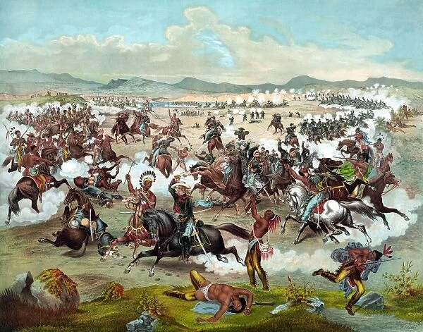 Vintage military print of The Battle of Little Bighorn
