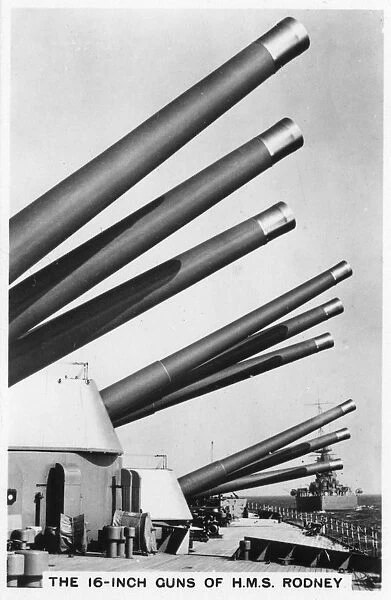 The 16 inch guns of the battleship HMS Rodney, 1937