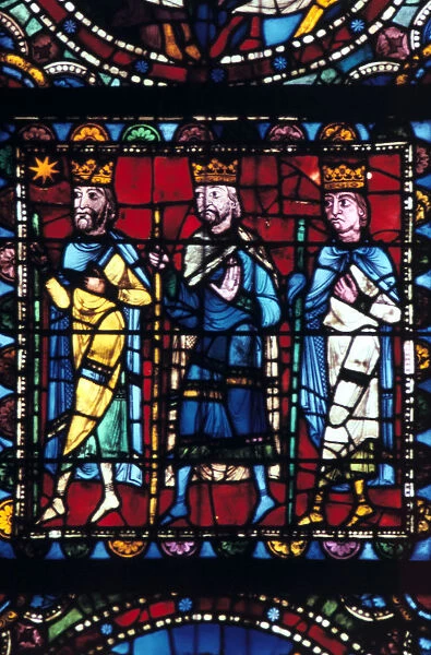 The Adoration of the Magi, stained glass, Chartres Cathedral France, 1145-1155