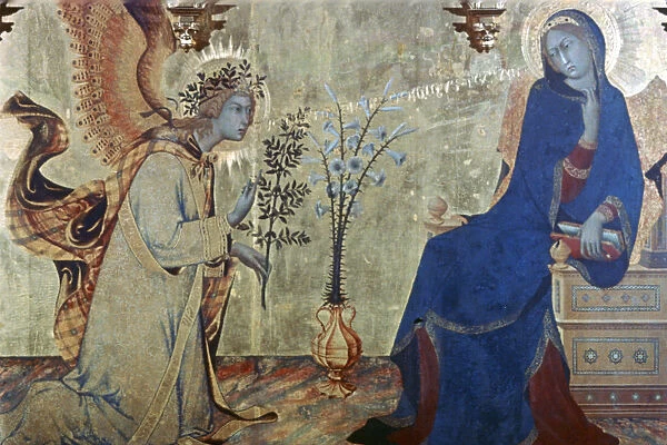 The Annunciation and Two Saints, (detail), 1333. Artist: Simone Martini