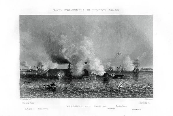 Battle of the Monitor and the Merrimack, Hampton Roads, Virginia, 9 March 1862 (1862-1867). Artist: J Davies