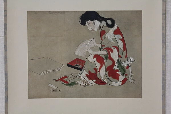 Beauty Writing a Letter (copy of a section of the Hikone Screen), 17th-18th century