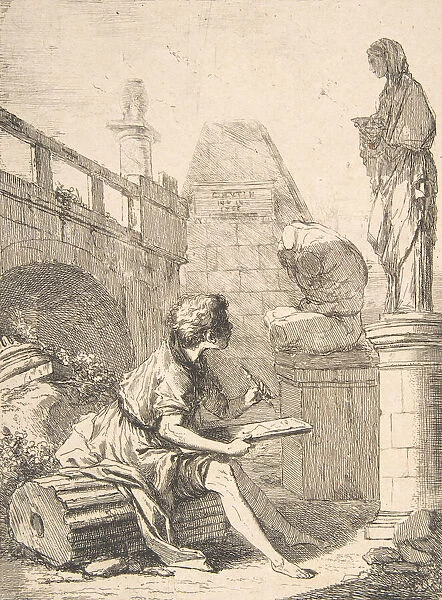 Boy Sketching Ruins, 18th century. Creator: Charles Hutin