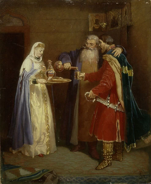 Boyars welcome (Prince Serebrenni visiting Boyar Morozov), 1865. Artist: Schwarz, Vyacheslav Grigoryevich (1838-1869)