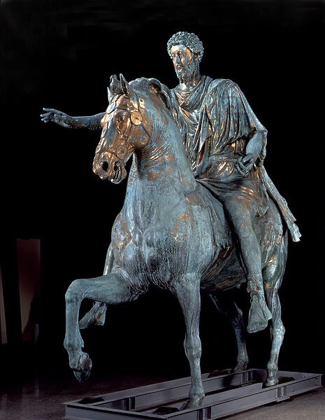 Bronze equestrian statue from the 2nd century of Marcus Aurelius (121-180), Roman Emperor