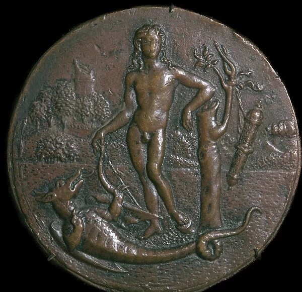 Bronze medallion of Apollo and the serpent Python, 16th century